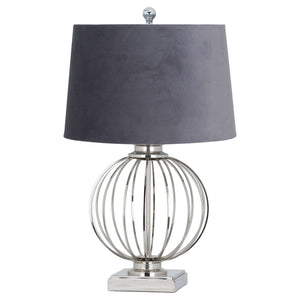 Chrome and Grey Velvet Clementine Table Lamp-Hills Interior-Luxe Interior