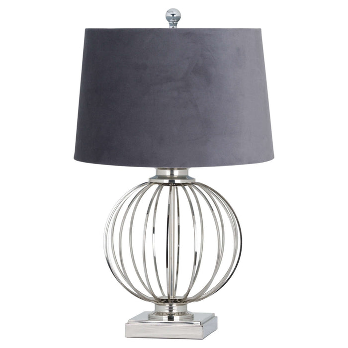 Chrome and Grey Velvet Clementine Table Lamp