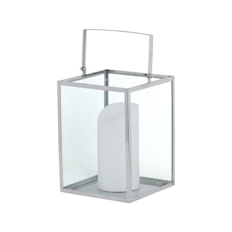 Silver Cube Contemporary Lantern With Wax LED Candle-Hills Interior-Luxe Interior