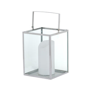 Silver Cube Contemporary Lantern With Wax LED Candle-Hills Interior-Luxe Interior