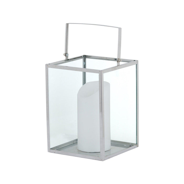 Silver Cube Contemporary Lantern With Wax LED Candle