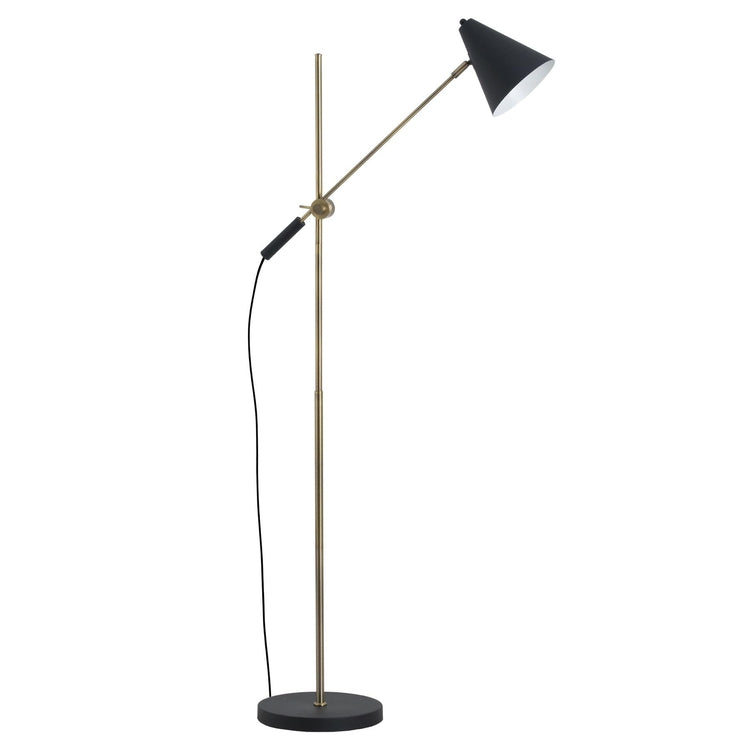 Black And Brass Adjustable Floor Lamp With Cone Shade-Hills Interior-Luxe Interior