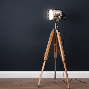 Silver Industrial Spotlight Tripod Lamp-Hills Interior-Luxe Interior