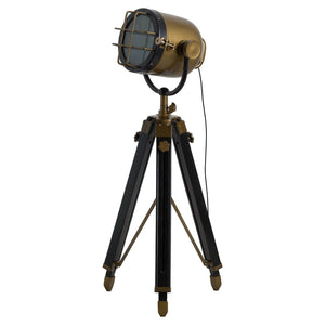 Brass And Black Industrial Spotlight Tripod Lamp-Hills Interior-Luxe Interior