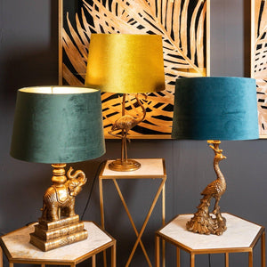 Antique Gold Peacock Lamp With Teal Velvet Shade-Hills Interior-Luxe Interior
