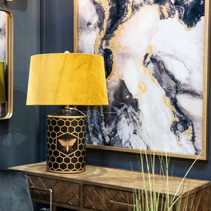 Harlow Bee Table Lamp With Mustard Shade-Hills Interior-Luxe Interior