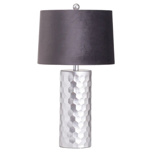 Honeycomb Silver Table Lamp with Grey Velvet Shade